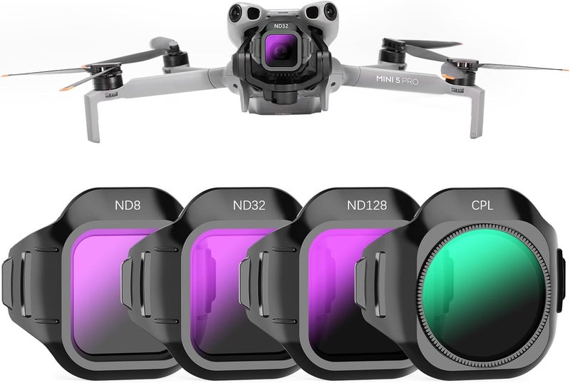 FPVtosky مجموعة فلاتر ND Mini 5 Pro، مجموعة فلاتر متوافقة مع ملحقات DJI Mini 5 Pro، 4 عبوات (CPL، ND8، ND32، ND128) - Image 1